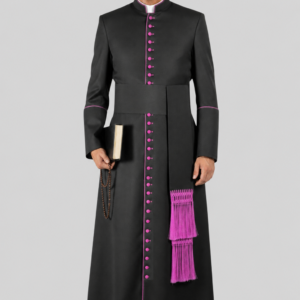 Classic Black House Cassock for Bishop Featuring Purple Trim