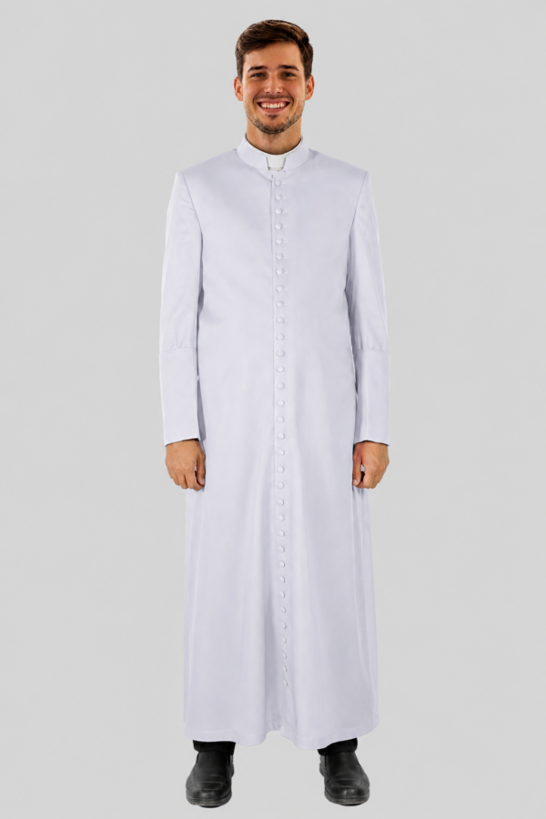 Classic White Men’s Cassock Tailored for Religious Services & Rituals
