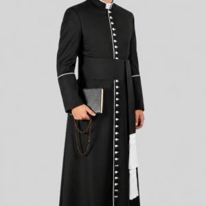 Comfortable Black Mens Cassock with White Trim for Church