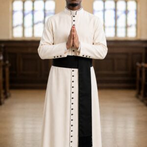 Cream Roman Cassock with Black 33 Buttons