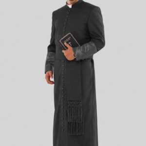 Elegant Black Roman Cassock 33 Buttons with Satin Cuffs & Piping