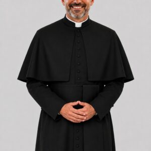Men’s Priest Style Black Cassock with Shoulder Cape & 33 Buttons