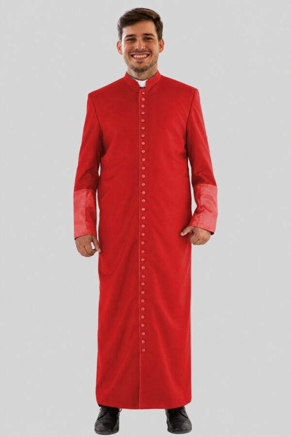 Red Cassock Designed for Cardinals with 33 Buttons & Satin Finish