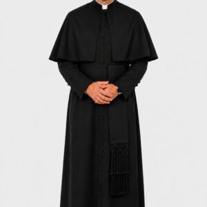 Reverent Black Priest Cassock with 33 Buttons & Shoulder Cap