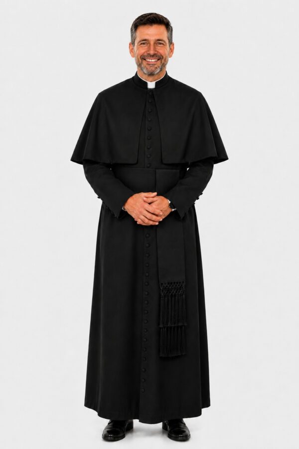 Reverent Black Priest Cassock with 33 Buttons & Shoulder Cap