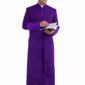 Roman Cassock – Black Purple Clergy Robe with Satin Cuffs, 33 Button Bishop Vestment