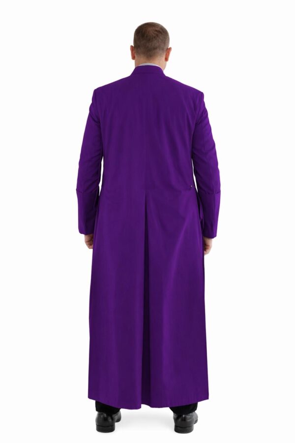 Roman Cassock – Black Purple Clergy Robe with Satin Cuffs, 33 Button Bishop Vestments Roman Cassock – Black Purple Clergy Robe with Satin Cuffs, 33 Button Bishop Vestments