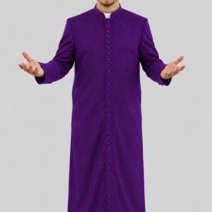 Roman Purple Bishop’s Roman Cassock with Satin Accents & Traditional 33 Buttons