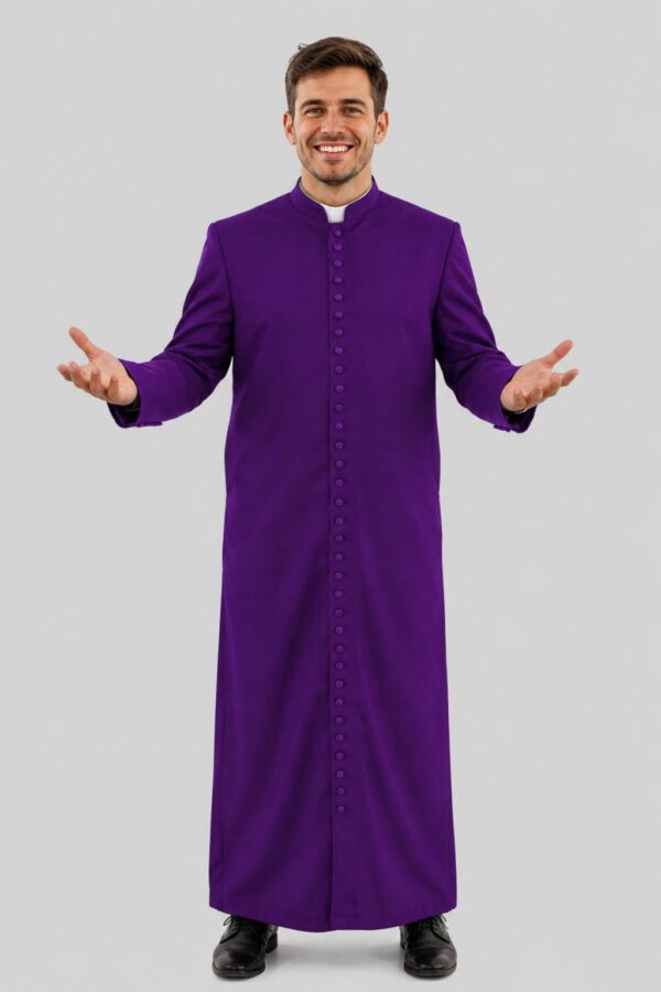 Roman Purple Bishop’s Roman Cassock with Satin Accents & Traditional 33 Buttons Roman Purple Bishop’s Roman Cassock with Satin Accents & Traditional 33 Buttons