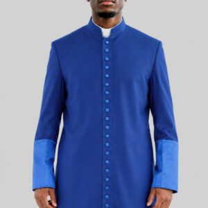 Traditional Royal Blue Priest Cassock with Satin Accents & 33 Buttons