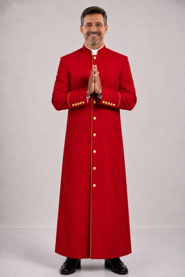 Aurelius Red Clergy Robe with Gold Trim and Buttons