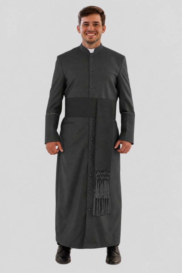 Celestial Black Clerical Robe for Men with Triple Back Pleats