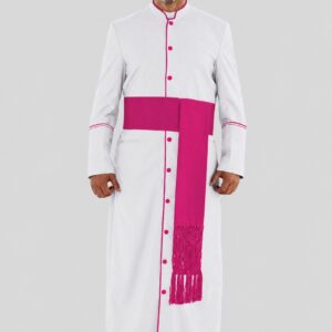 Classic White Clergy Robe with Red Purple Trim