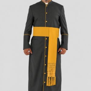 Divine Black Clergy Robe with Golden Trim & Three Backpleats