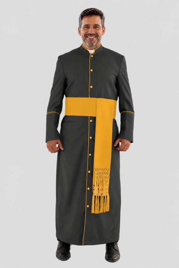 Divine Black Clergy Robe with Golden Trim & Three Backpleats