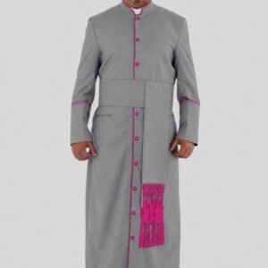 Divine Gray Clergy Robe with Contrasting Red Purple Ends