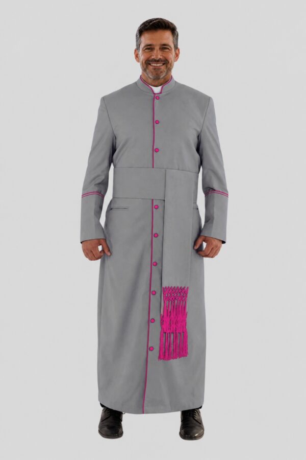 Divine Gray Clergy Robe with Contrasting Red Purple Ends