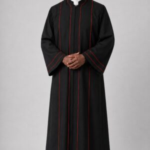 Elegant Black Minister’s Pulpit Robe with Red Piping