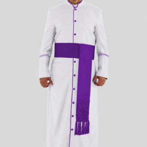 Elegant White Clergy Robe for Spiritual Ceremonies with Roman Purple Trim