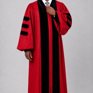 Evangelist Red Pulpit Robe with Black Velvet & Doctoral Bars