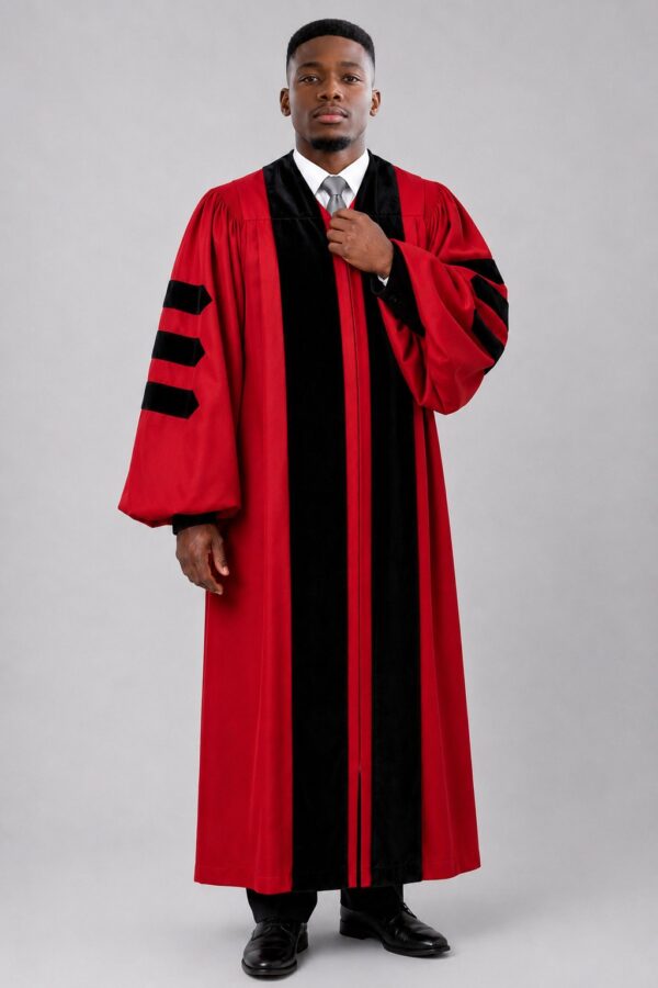 Evangelist Red Pulpit Robe with Black Velvet & Doctoral Bars