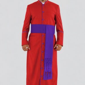 Graceful Red Clergy Robe with Roman Purple Trim for Church Events