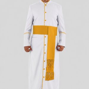 Graceful White Clergy Robe with Gold-Trim