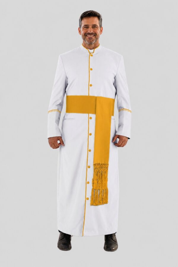Graceful White Clergy Robe with Gold-Trim
