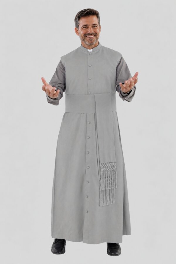 Gray Sleeveless Clergy Robe with Top-Quality Stitching by Holy Clergy Gray Sleeveless Clergy Robe with Top-Quality Stitching by Holy Clergy