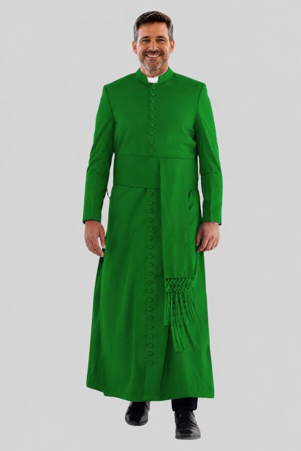 Green Clergy Cassock Traditional Full-Length Liturgical Robe for Priests & Ministers