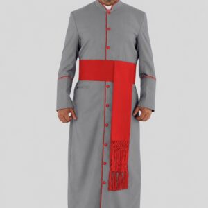 Holy Grey Clergy Robe with Red Trim for Special Occasions