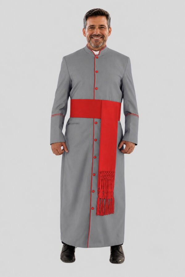Holy Grey Clergy Robe with Red Trim for Special Occasions Holy Grey Clergy Robe with Red Trim for Special Occasions