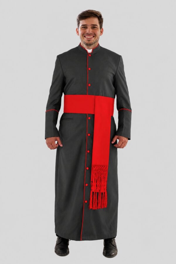 Holy Men’s Clergy Robe with Red Trim and Triple Back Pleats Holy Men’s Clergy Robe with Red Trim and Triple Back Pleats
