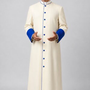Ivory Cream Clergy Robe with Royal Blue Trim and Buttons