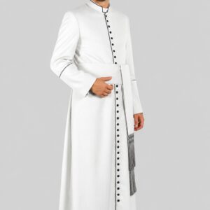 Lightweight White Clergy Cassock with Black Trim