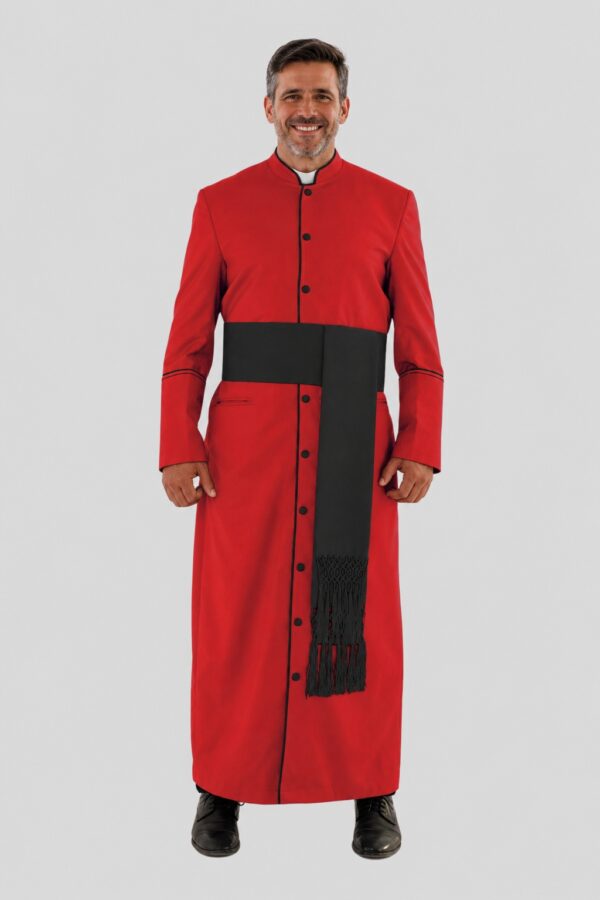 Majestic Red Clergy Robe with Black Trim for Solemn Ceremonies Majestic Red Clergy Robe with Black Trim for Solemn Ceremonies