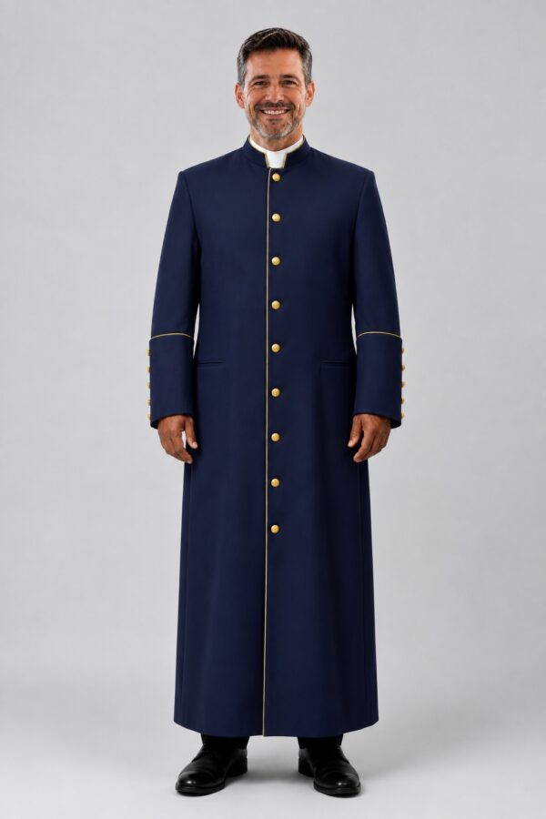 Mantle Honor Navy Clergy Robe with Golden Trim Mantle Honor Navy Clergy Robe with Golden Trim
