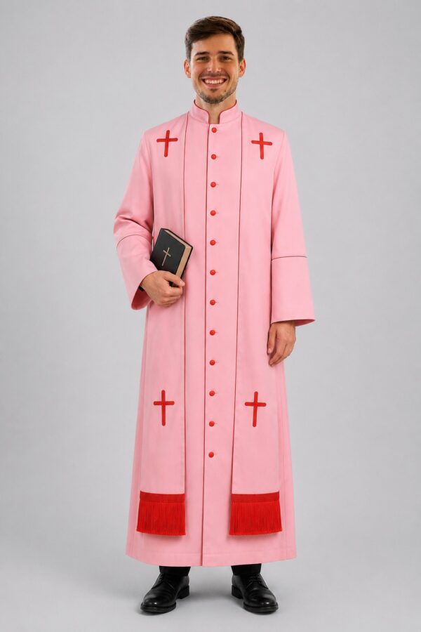 Men’s Adam Clergy Robe with Cross Embroidered Stole Formal Church Attire Men’s Adam Clergy Robe with Cross Embroidered Stole Formal Church Attire