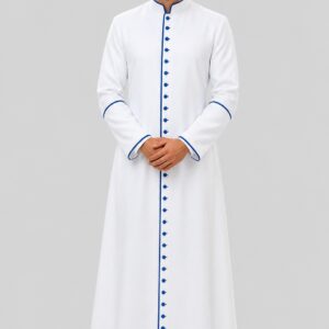 Men’s Classic White Cassock with Blue Trim