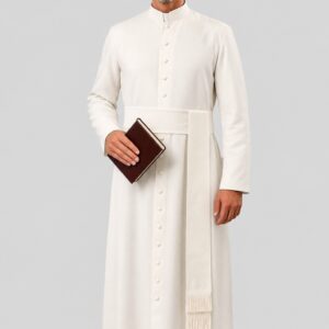 Men’s Precious White Priest Robe Formal Clergy Robe for Worship