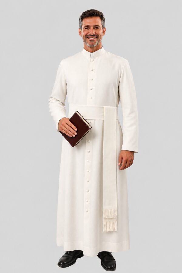 Men’s Precious White Priest Robe Formal Clergy Robe for Worship Men’s Precious White Priest Robe Formal Clergy Robe for Worship