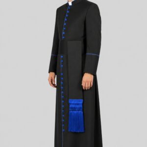 New Imperial Priestly Cassock Black with Royal Blue Trim