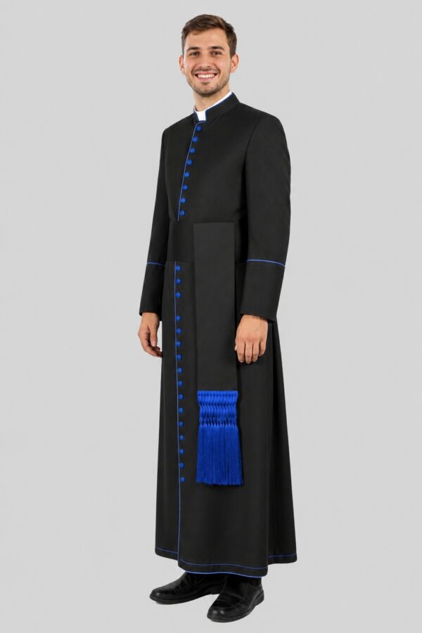 New Imperial Priestly Cassock Black with Royal Blue Trim