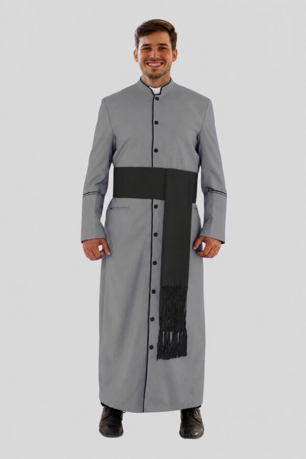 Premium Gray Clergy Robe with Eye-Catching Black Trim