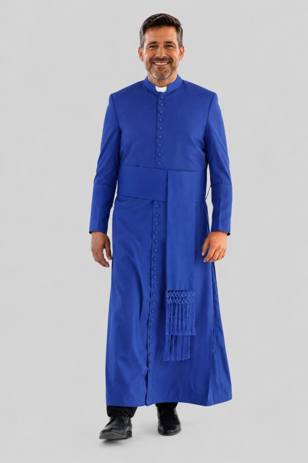Regal Blue Clergy Cassock with 33 Buttons Honoring Faith in Style Regal Blue Clergy Cassock with 33 Buttons Honoring Faith in Style
