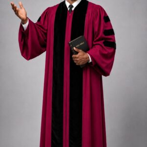 Regalia Redpurple Pulpit Robe with Black Velvet Panels