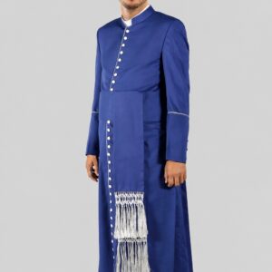 Royal Blue Clergy Cassock with White Trim 33-Button for Men of Faith