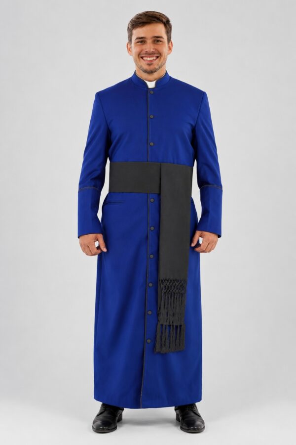 Royal Blue Clergy Robe with Black Trim