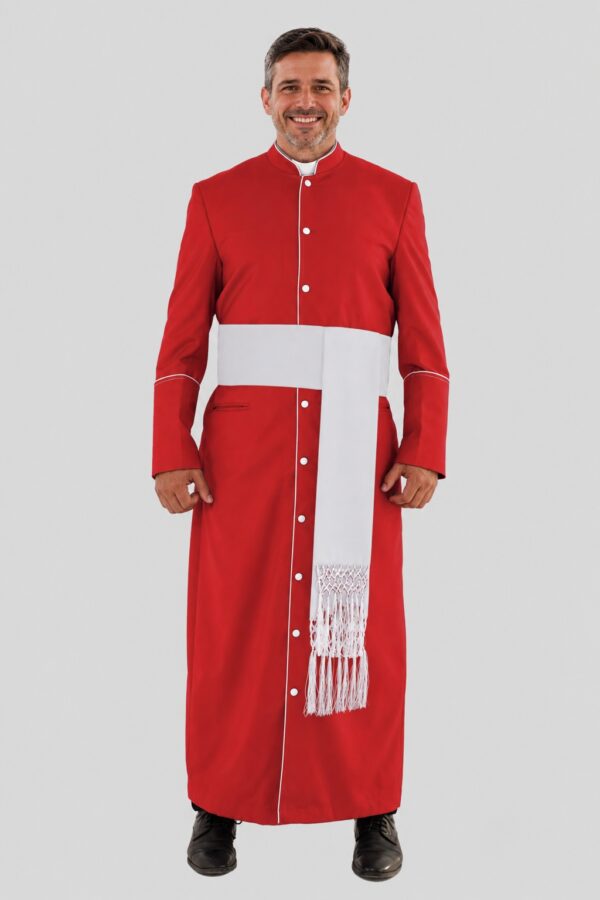 Sacred Red Clergy Robe with White Trim for Worship Services Sacred Red Clergy Robe with White Trim for Worship Services