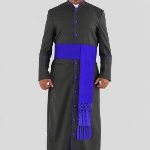 Sanctified Black Men’s Clerical Robe with Royal Blue Trim & Triple Back Pleats
